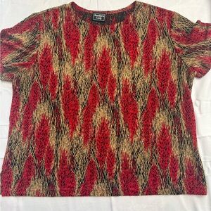 Southern Lady Red and Gold Patterned Short Sleeve Top
